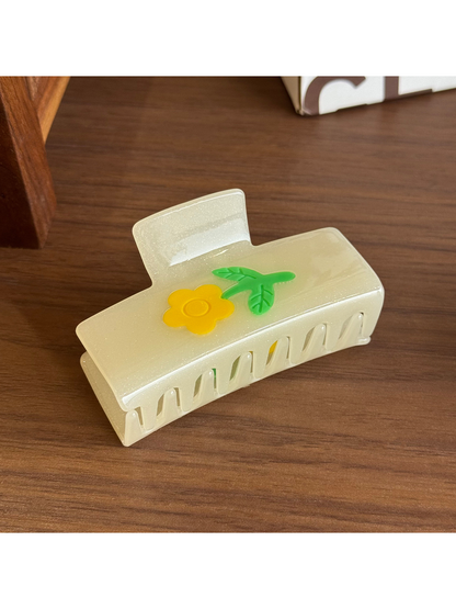 Beau - Floral Rectangular Acetate Claw Clip