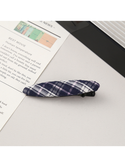 Beau - Plaid Fabric Oval Side Bangs Hair Clip