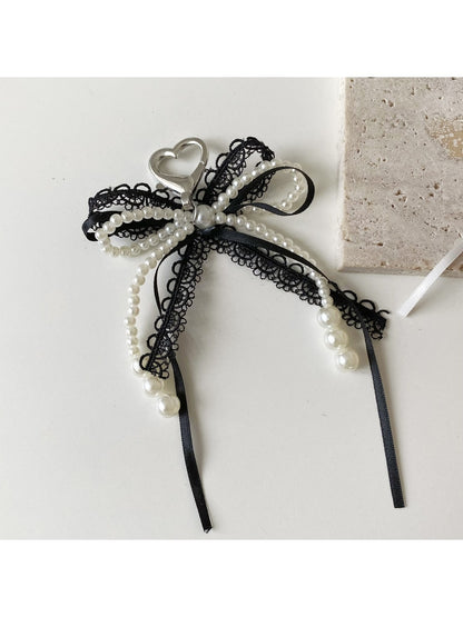 Keypus - Beaded Trim Lace Bow Decorative Bag Charm Keychain