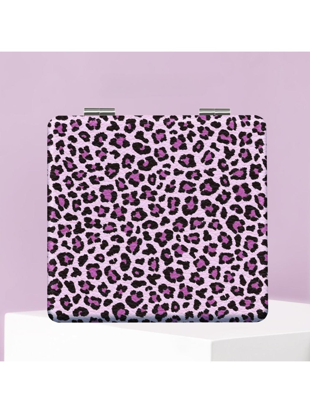 Mirroray - Pink Purple Leopard Print Square Compact Mirror