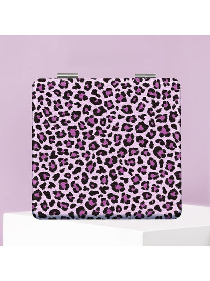 Mirroray - Pink Purple Leopard Print Square Compact Mirror