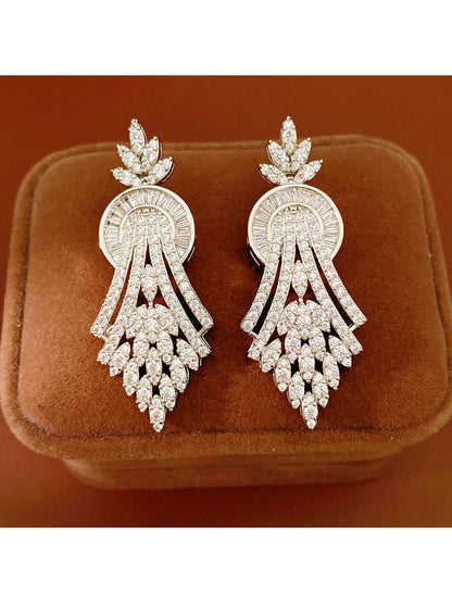 Earedge - Alloy Synthetic Zircon Geometric Leaf Earrings