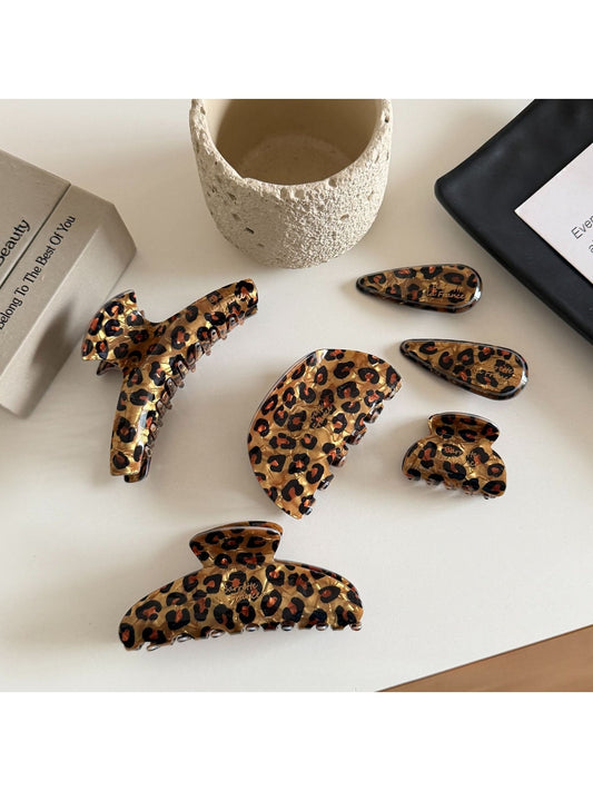 Beau - Leopard Print PVC Alloy Everyday Claw Clip
