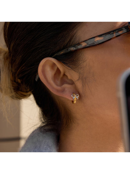 Earedge - Charming Bi-Color Bow Hoop Earrings