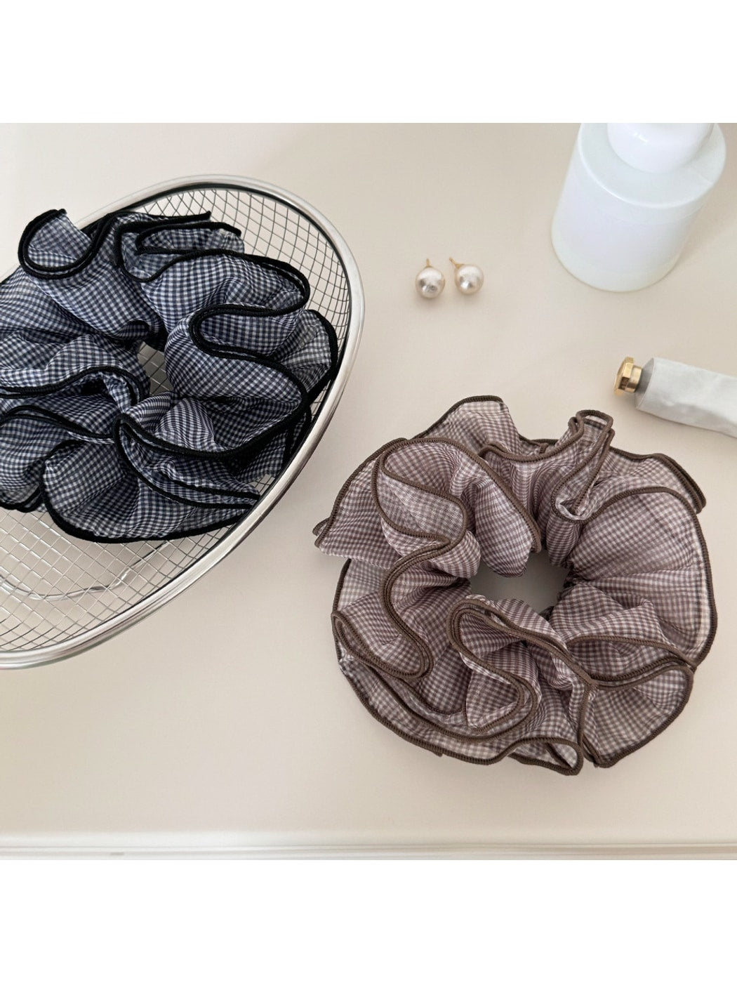Gifty - Retro Geometric Plaid Polyester Ponytail Scrunchie