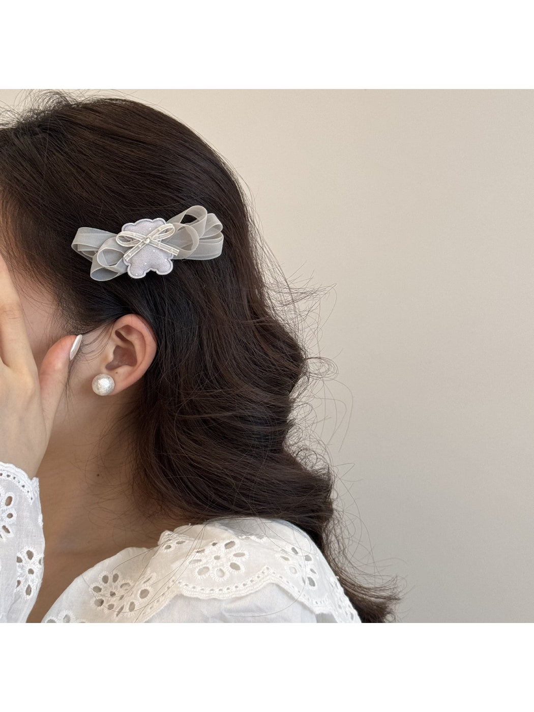 Beau - Layered Mesh Bow Bear Side Bangs Hair Clip