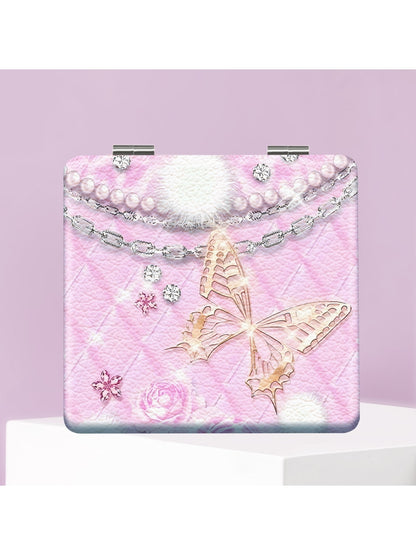 Mirroray - Butterfly Print PU Folding Makeup Mirror