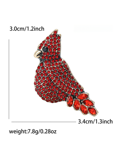 Brovia - Red Bird Rhinestone Accent Brooch Pin