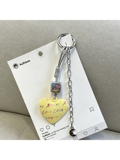 Keypus - Alloy Floral Heart Pendant Bag Charm Keychain