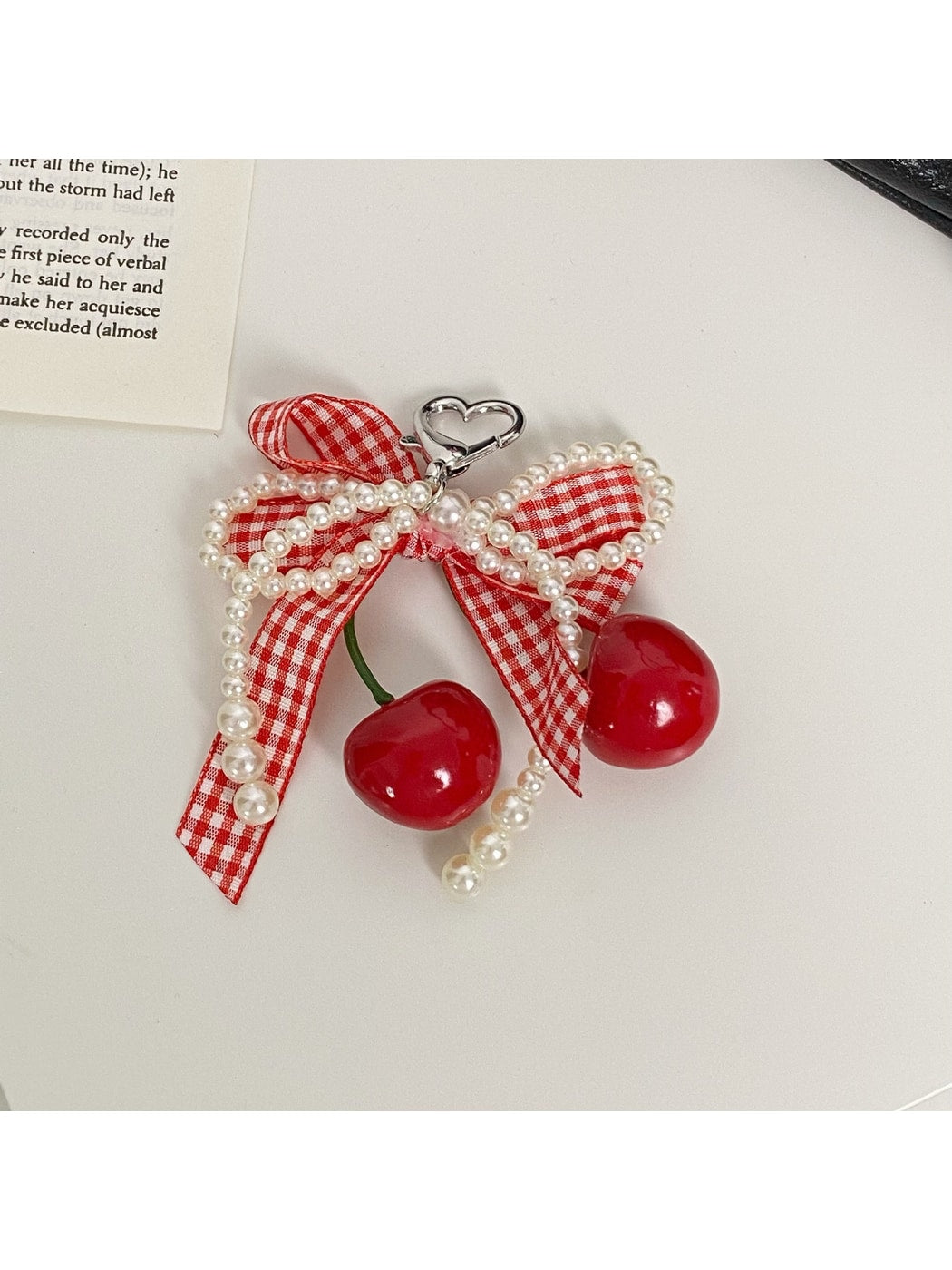 Keypus - Cherry Gingham Bow Bag Charm Keychain