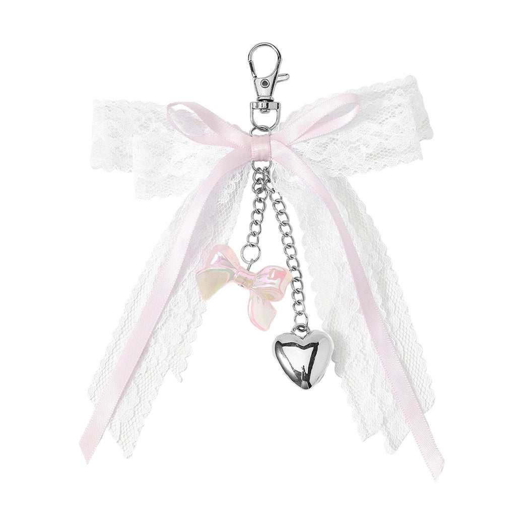 Keypus - Pink Lace Bow Heart Charm Keychain