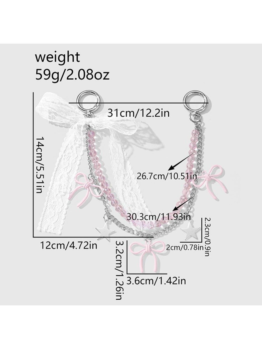 Keypus - Y2K Beaded Bow and Heart Keychain Bag Charm