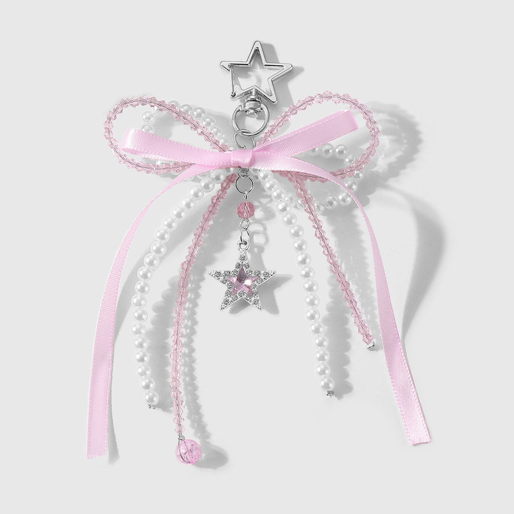 Keypus - Sweet Beaded Bow Star and Moon Keychain