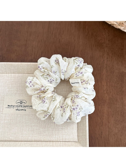 Gifty - Ruffled Floral Polyester Mesh Look Scrunchie