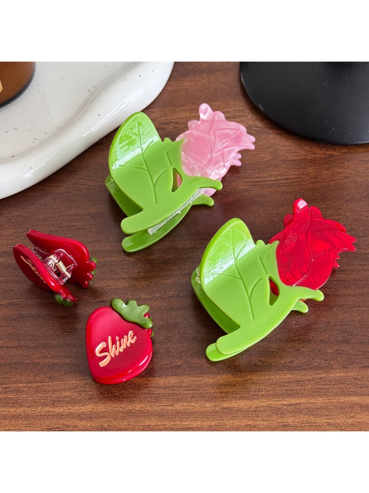 Beau - Cute Strawberry Rose Hair Clips Mini