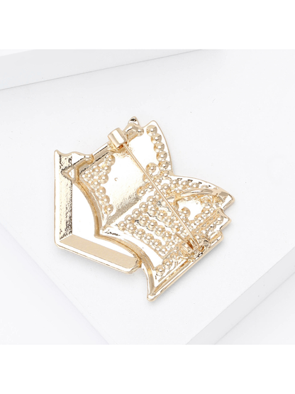 Brovia - Book Shape Enamel Rhinestone Fashion Brooch