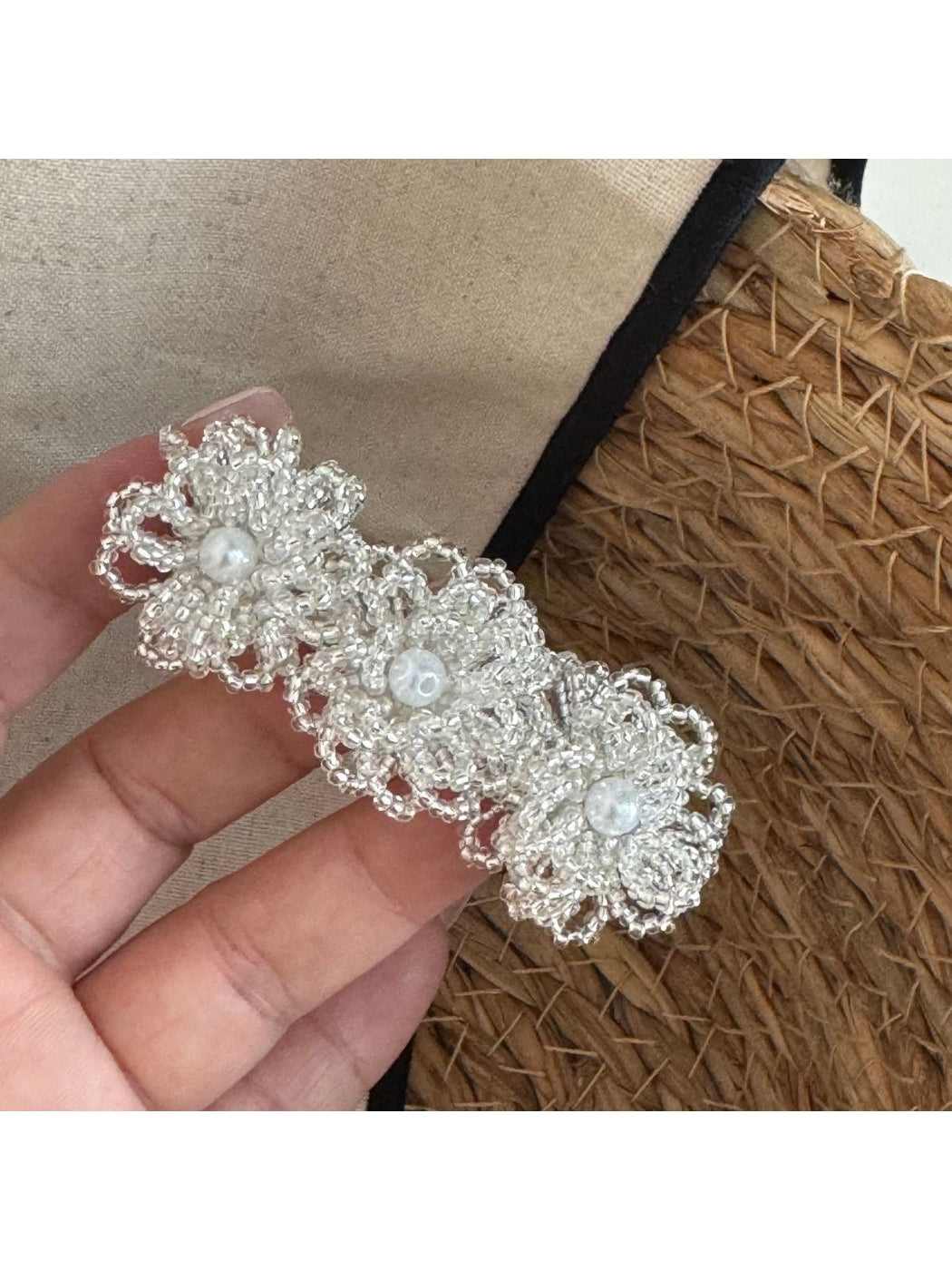Beau - Beaded Floral Straight Bangs Hair Clip