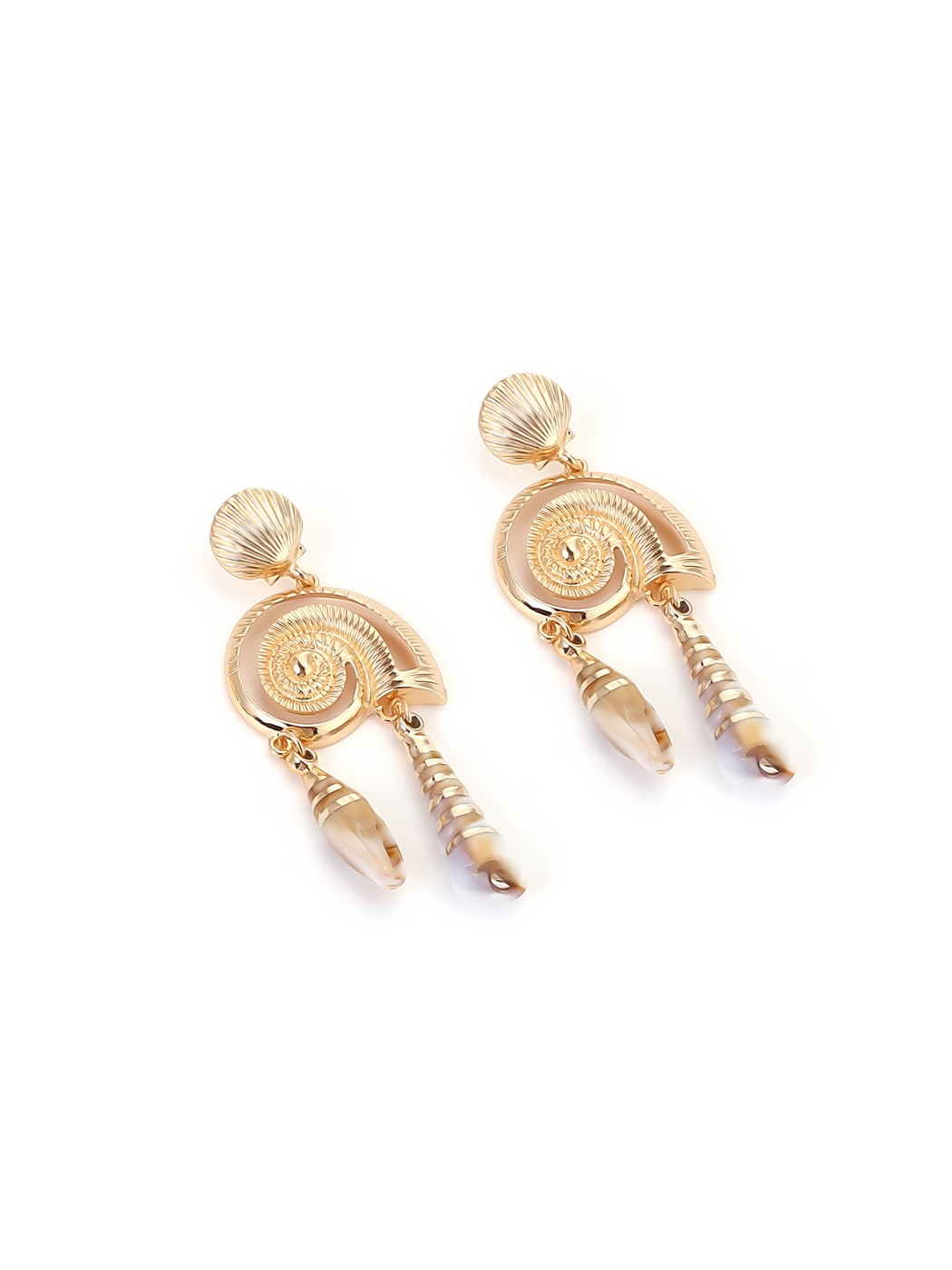Earedge - Textured Alloy Ocean Motif Dangle Earrings