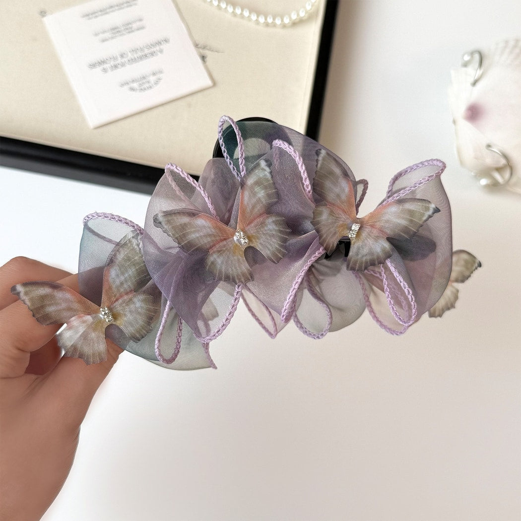 Beau - Purple Bow Organza Layered Claw Clip