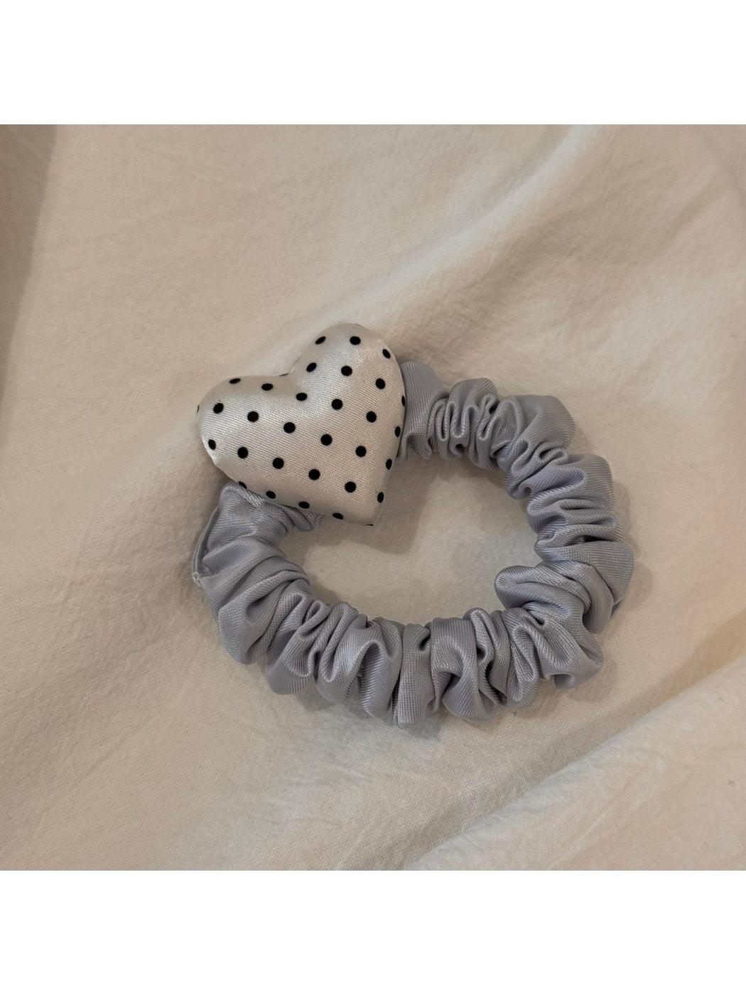 Beau - Polka Dot Heart Satin Finish Fabric Scrunchie