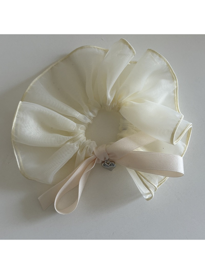 Gifty - Polyester Bow Heart Pendant Hair Scrunchie