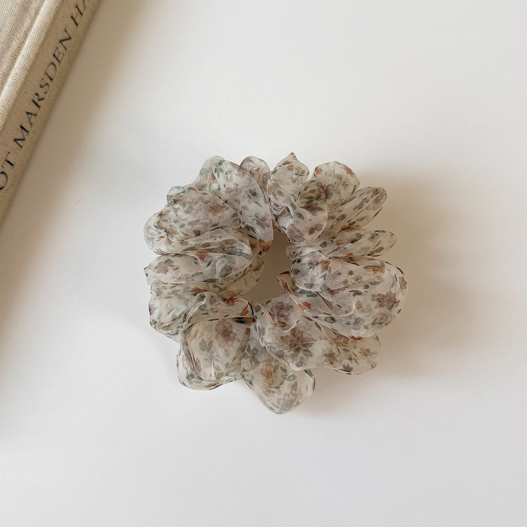 Gifty - Ruffled Flower Print Polyester Hair Scrunchie