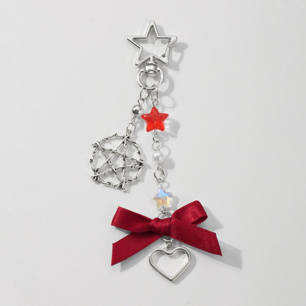 Keypus - Red Bow and Star Pendant Keychain