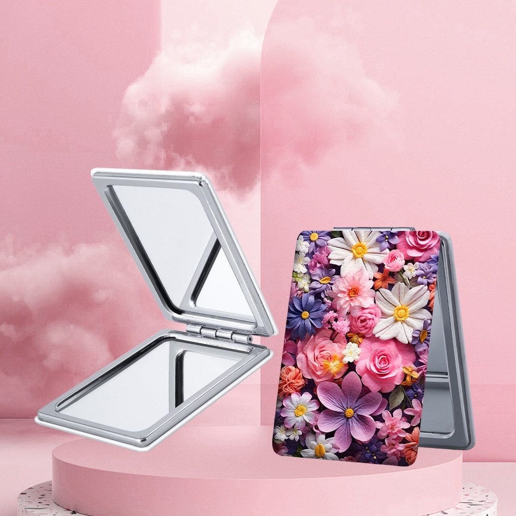 Mirroray - PU Floral Pattern Compact Makeup Mirror