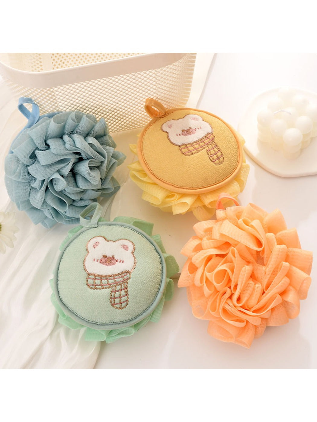 Papo - Cartoon Bear Bath Pouf Soft Foamy Scrubber