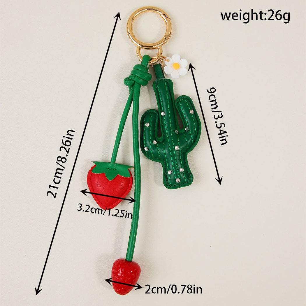 Keypus - PU Strawberry Cactus Bag Charm Keychain