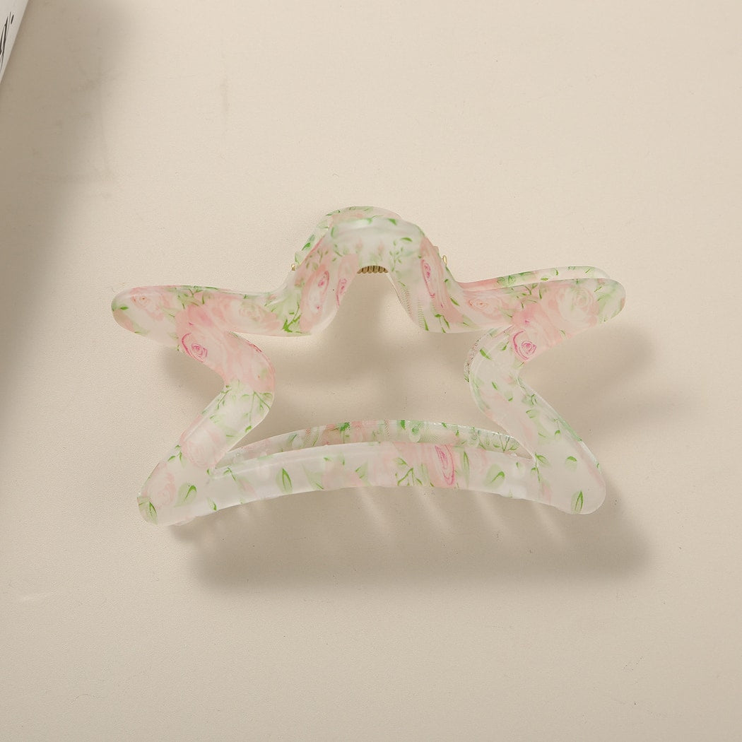 Beau - Floral Pattern PS and Alloy Hair Claw Clip