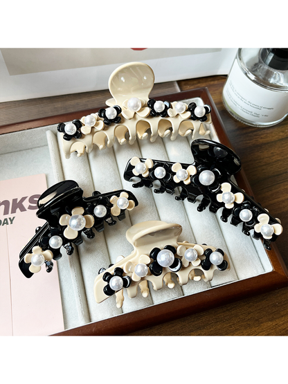 Beau - Flower Accent Ring Shape Acetate Claw Clip
