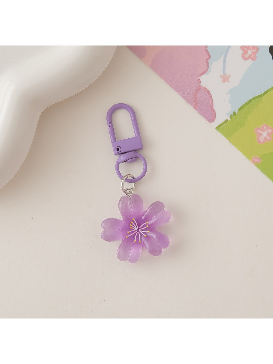 Keypus - Cute Solid Color Cherry Blossom Keychain