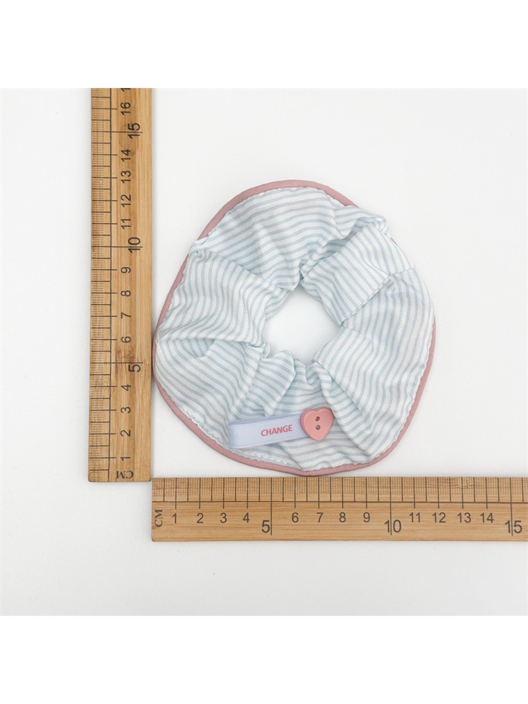 Gifty - Striped Heart Button High Stretch Scrunchie