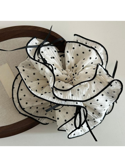 Gifty - Polka Dot Bow Ruffled Ponytail Scrunchie
