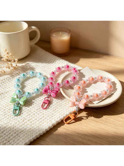 Keypus - Floral Beaded Bow Acrylic Bag Charm Keychain
