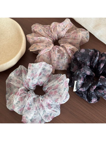 Gifty - Floral Print Gathered Sheer Hair Scrunchie