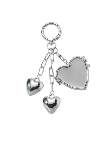 Keypus - Silver Tone Heart Mirror Charm Chain Keychain