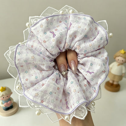 Gifty - Polyester Star Print Lace Edge Scrunchie