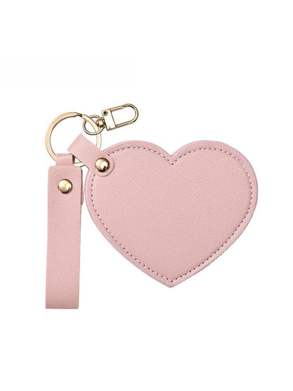 Mirroray - Heart Shaped PU Leather Keychain Compact Mirror