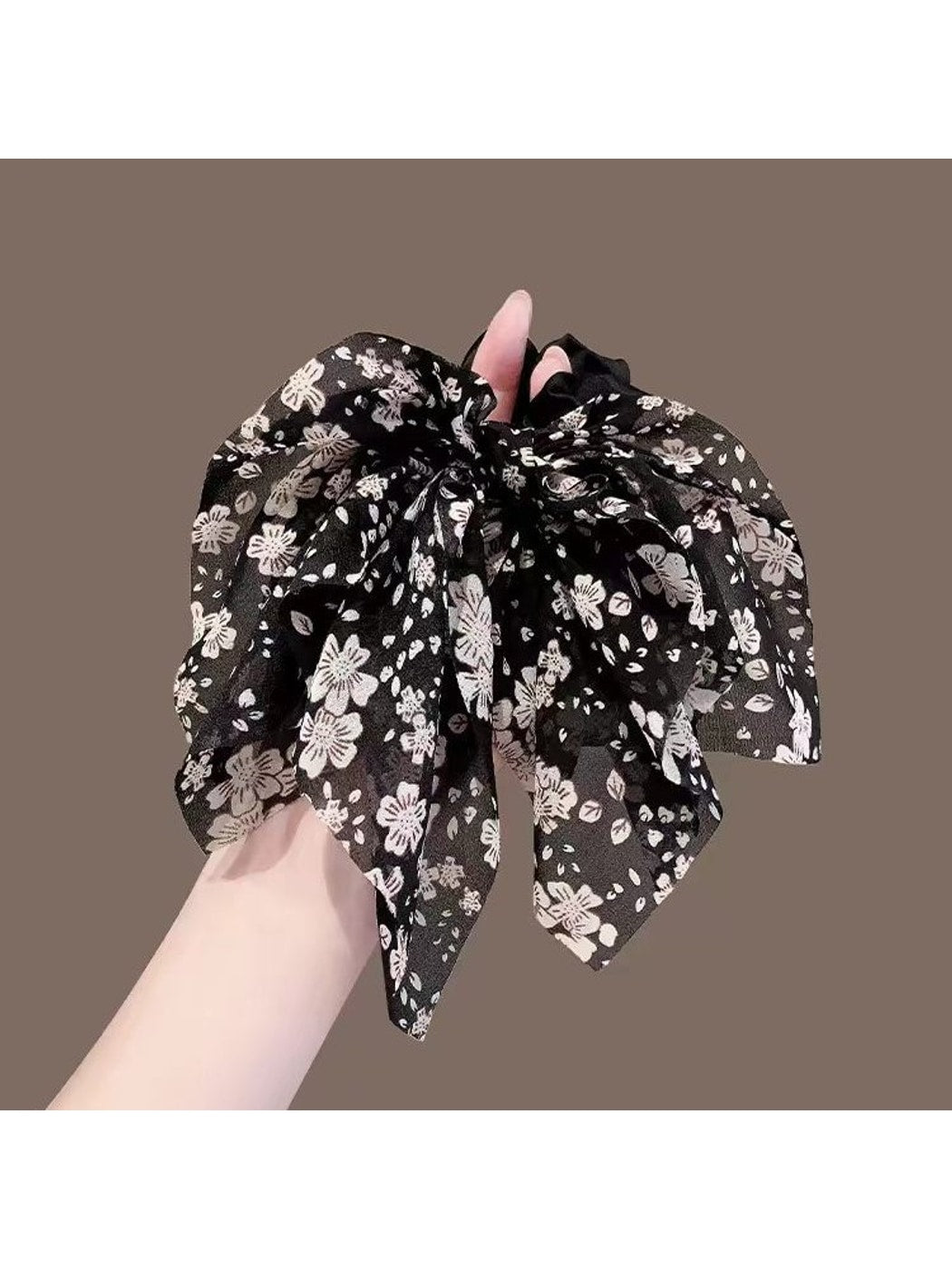 Gifty - Floral Ribbon Bow Polyester Ponytail Scrunchie