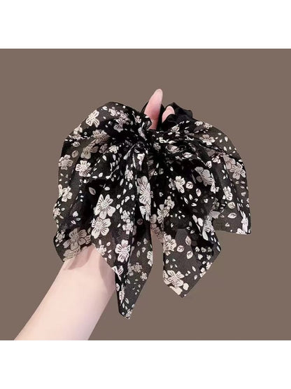 Gifty - Floral Ribbon Bow Polyester Ponytail Scrunchie