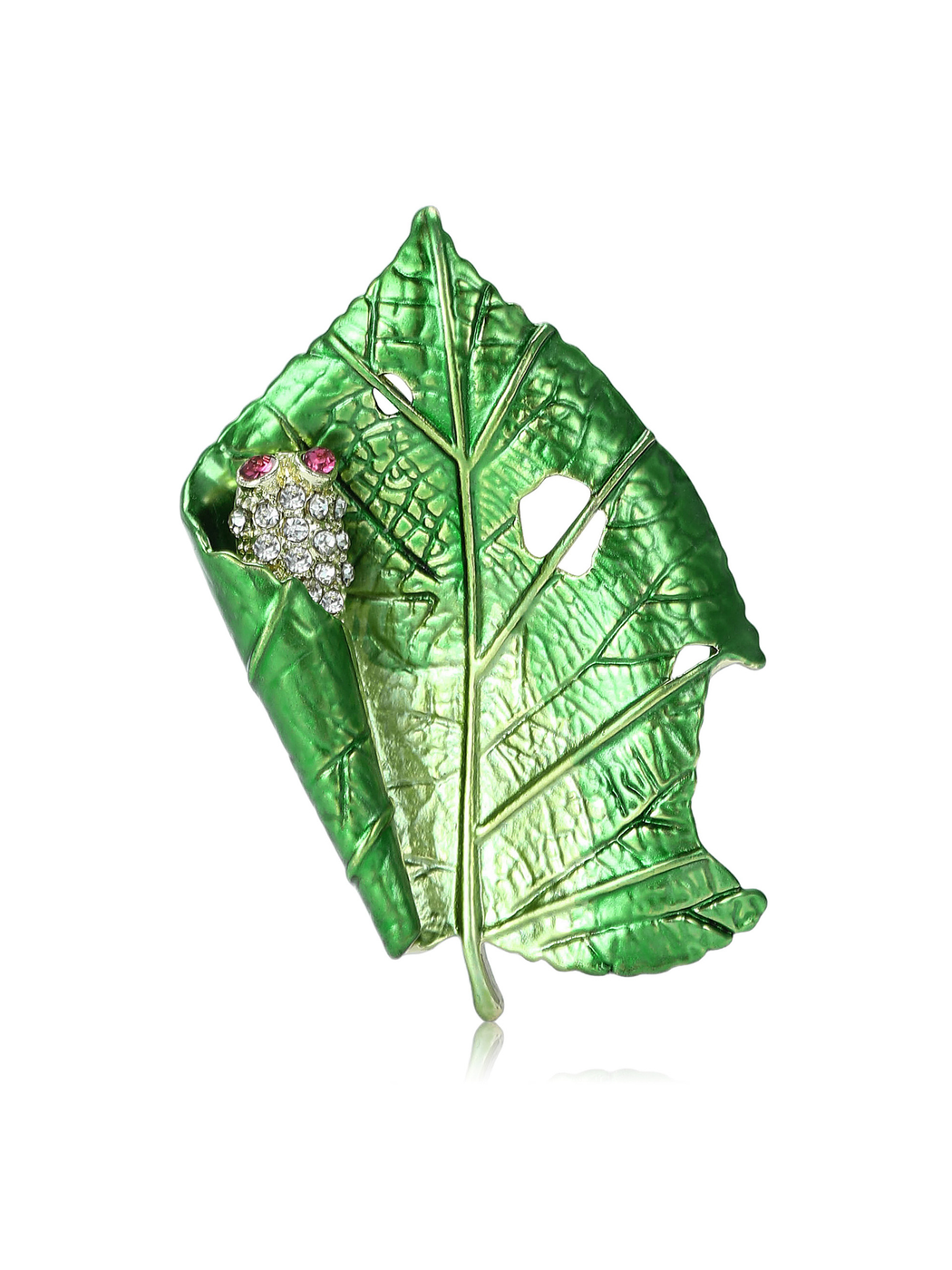 Brovia - Green Leaf Rhinestone Alloy Fashion Brooch