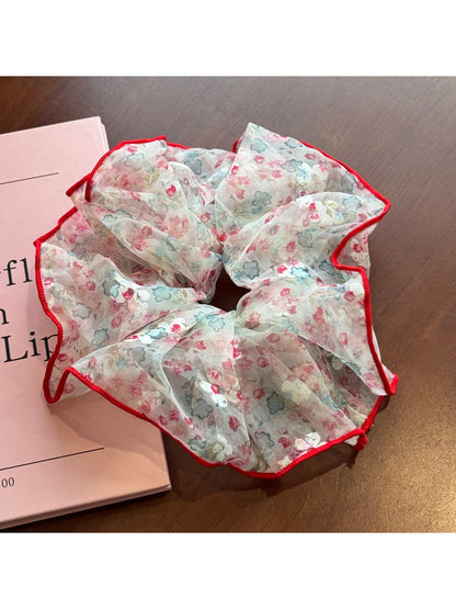 Gifty - Lace Mesh Scrunchie Oversized Floral Hair Tie