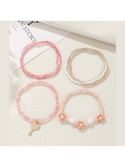 Lovra - Heart Key Charm Beaded Style Bracelet