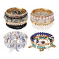 Close-up of Lovra vintage layered beaded bracelet with mixed metal and stone beads