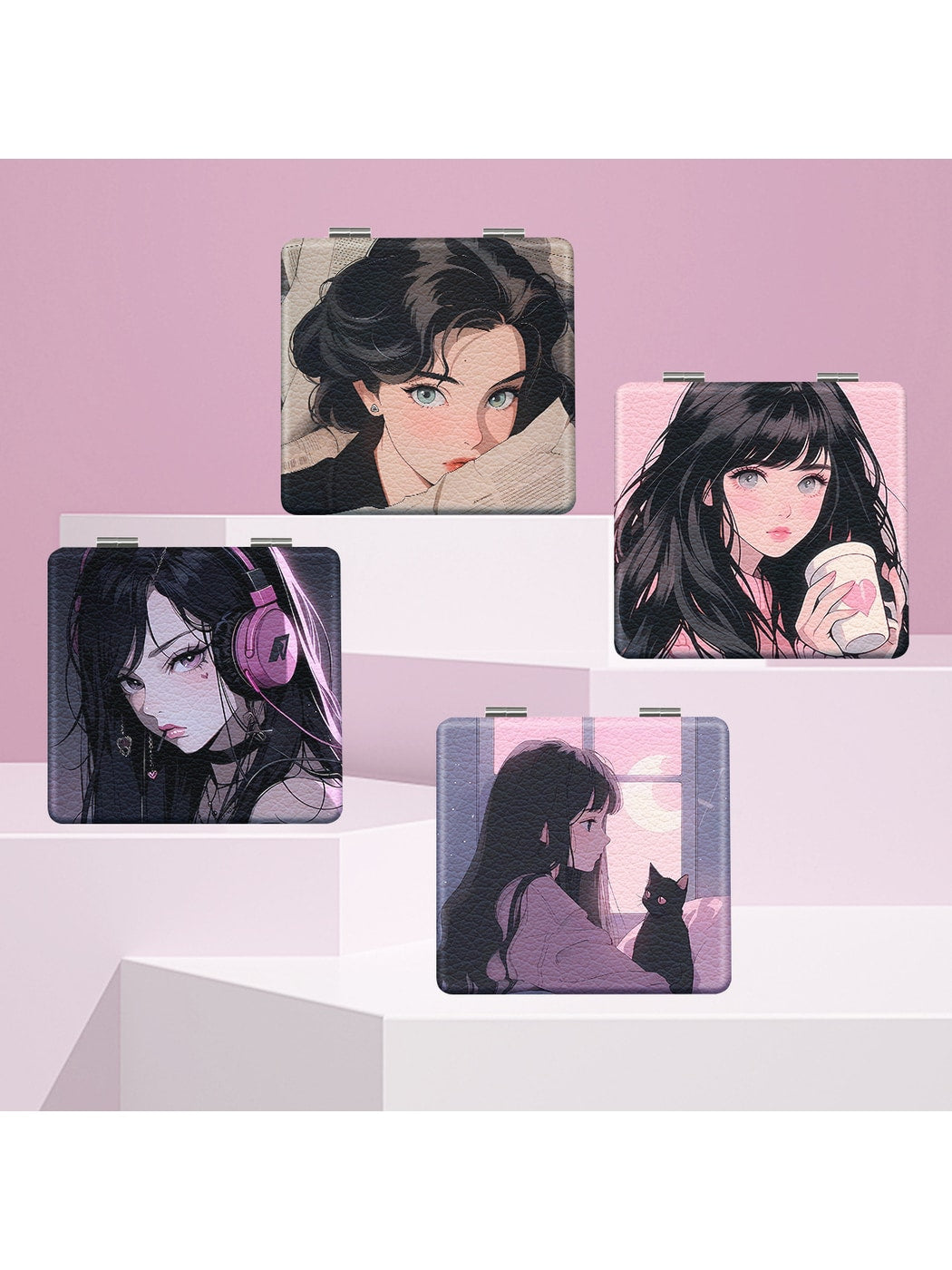 Mirroray - Cute Girl Print Folding Makeup Mirror