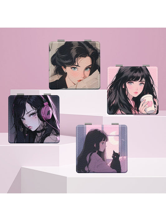 Mirroray - Cute Girl Print Folding Makeup Mirror