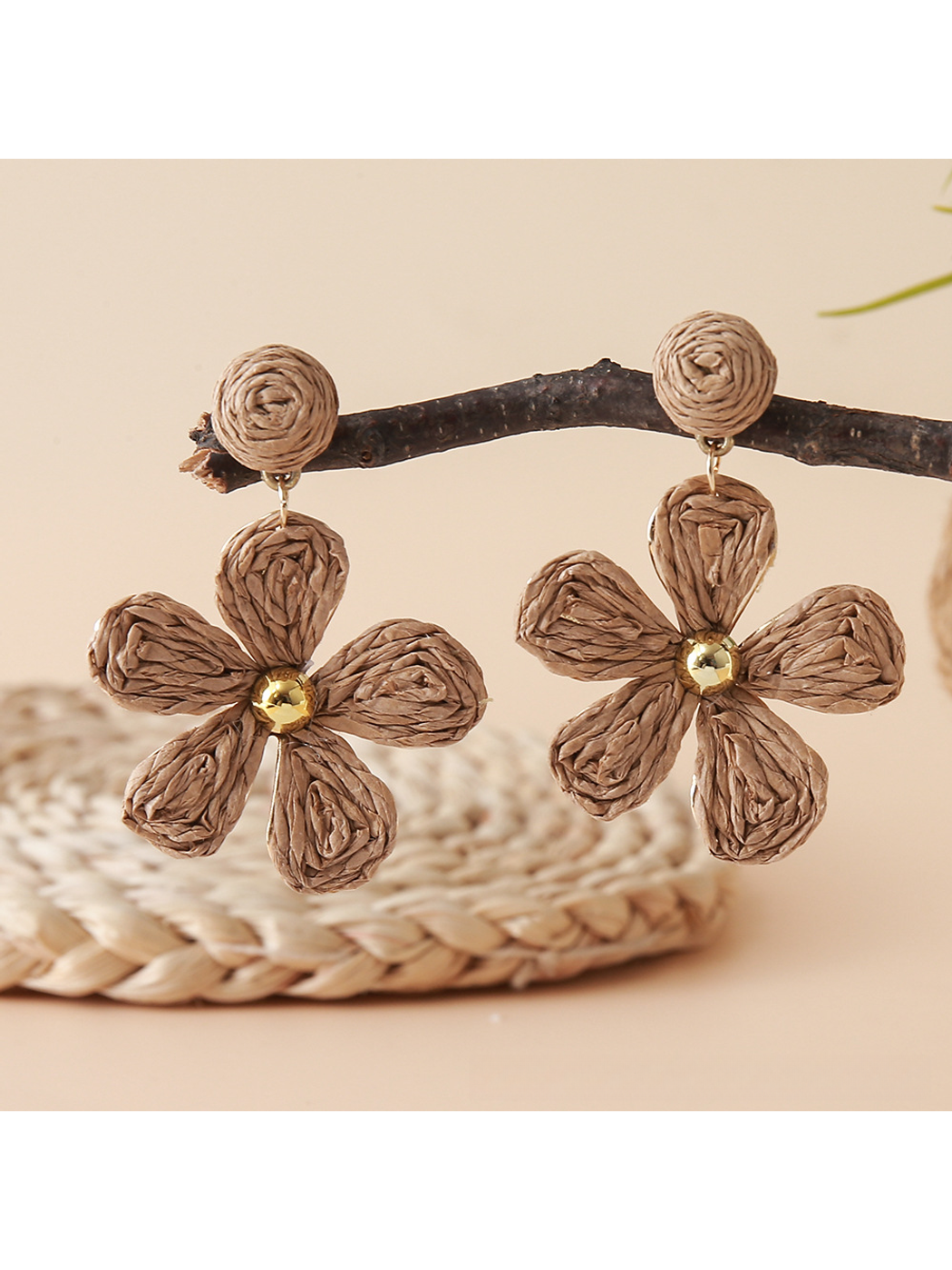 Earedge floral raffia woven vintage drop earrings packaged in a gift box
