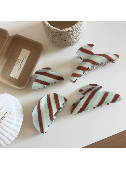 Beau - Striped Glossy Acetate Claw Clip